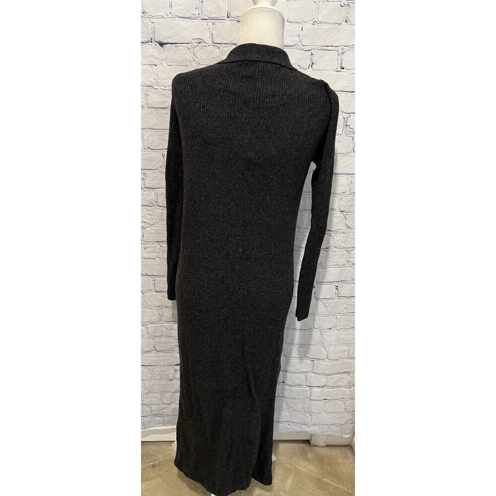 NWT ZARA - BUTTON DOWN BLACK RIBBED KNIT DRESS LONG DUSTER SWEATER Size Large - Picture 5 of 10